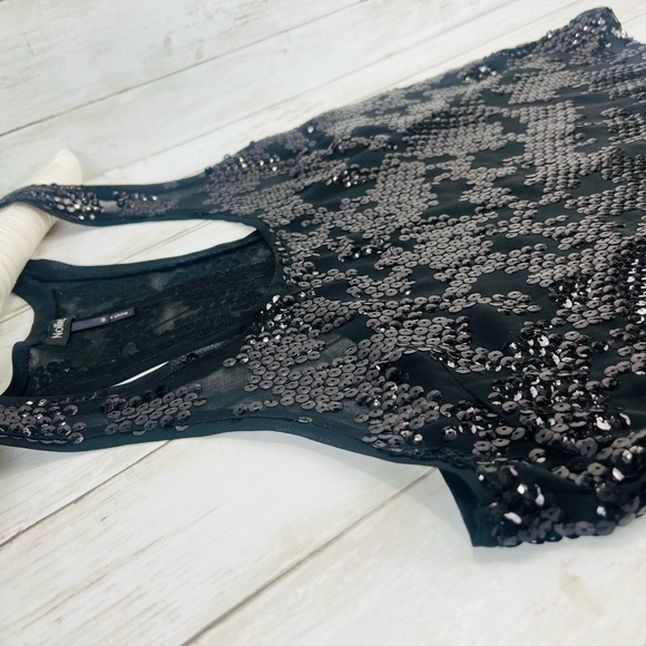 NOLLIE Black Y2K Sequin Crop Tank Top Size Medium Summer Blouse Fancy - Picture 8 of 12